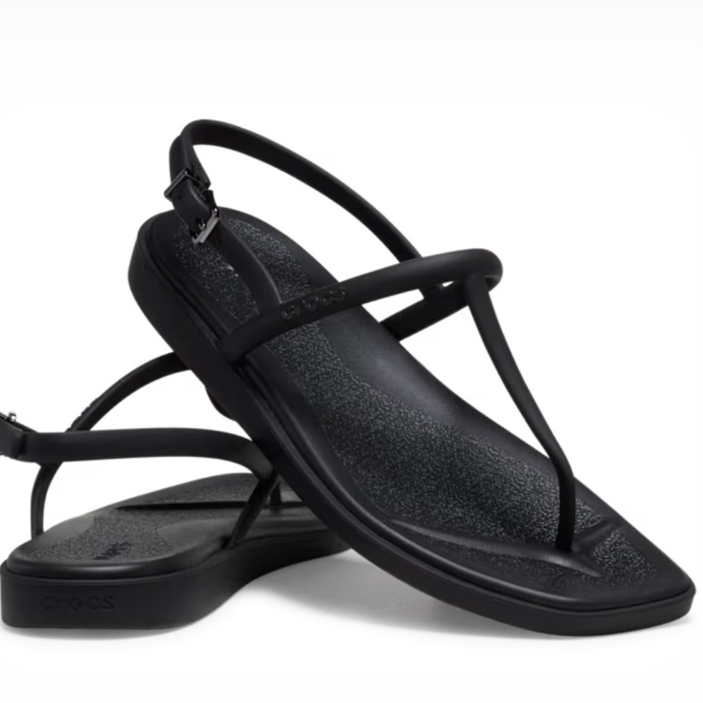 Black Thong Sandals with Adjustable Ankle Strap NEW